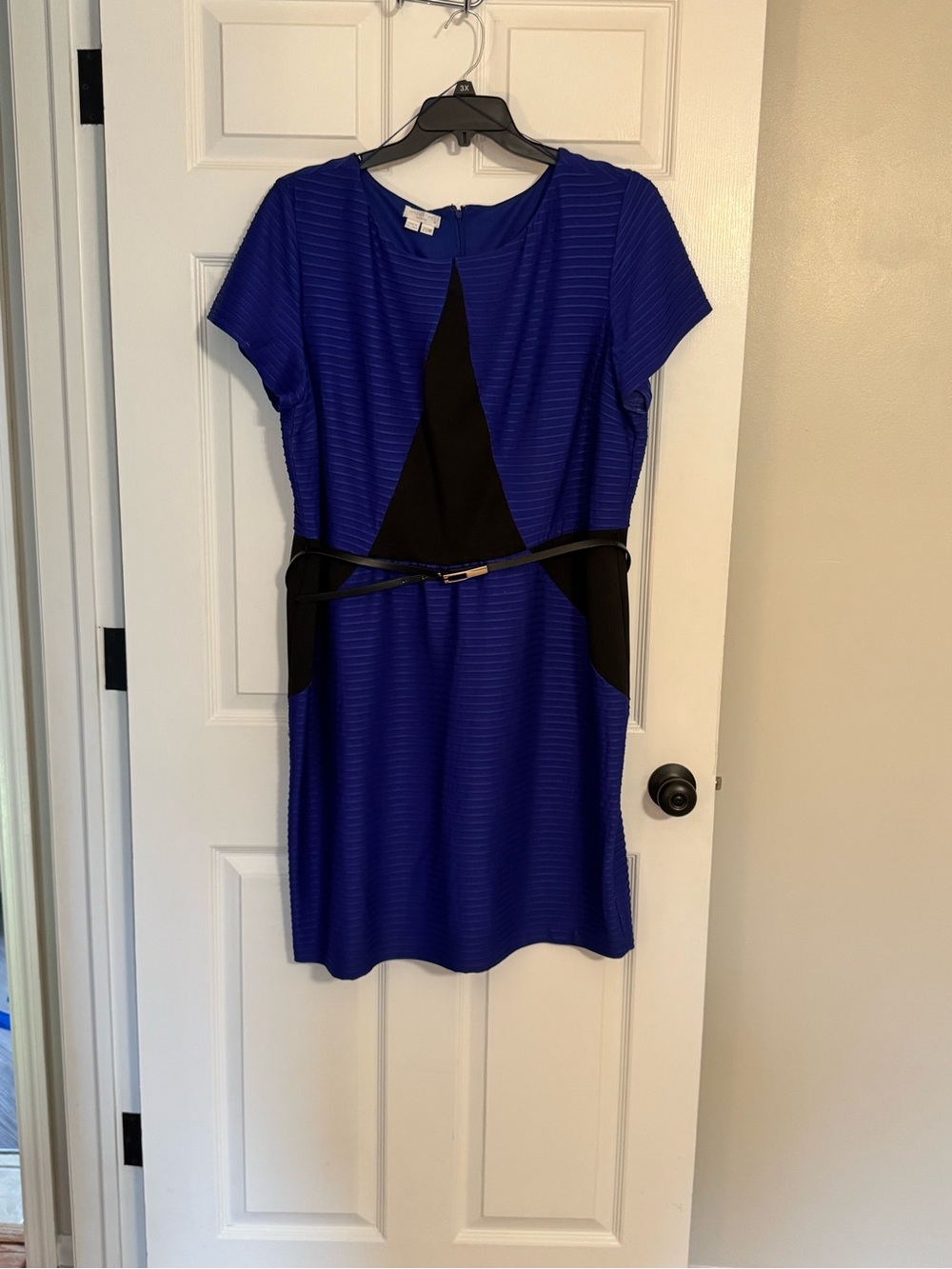 London Times Royal Blue and Black Short Sleeve Sheath Dress